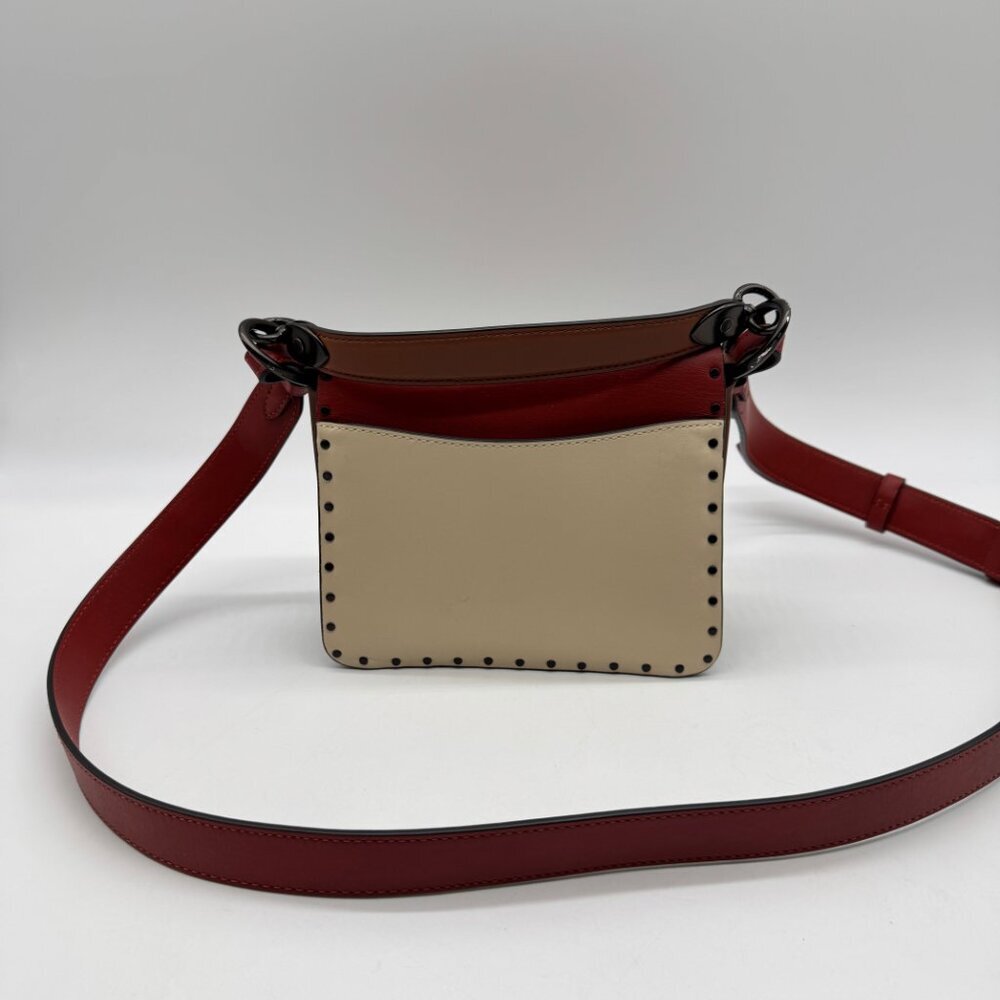 COACH Beat 18 rivets leather shoulder crossbody bag -Red Sand Ivory Tan - Picture 6 of 13